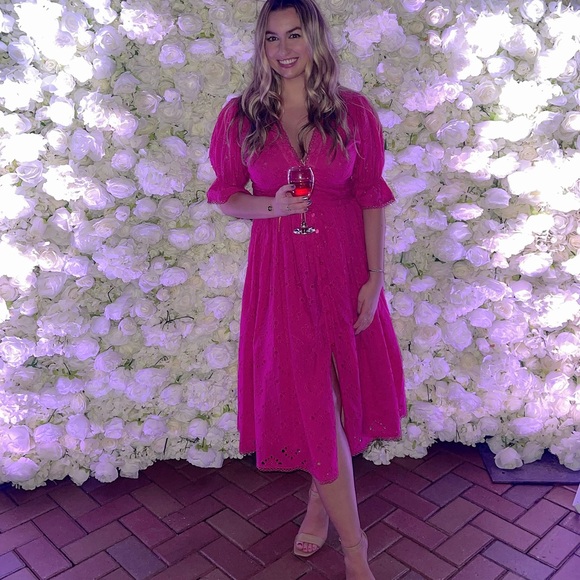 House of Harlow 1960 Hot Pink Eyelet Midi Dress Size Medium - Picture 2 of 3